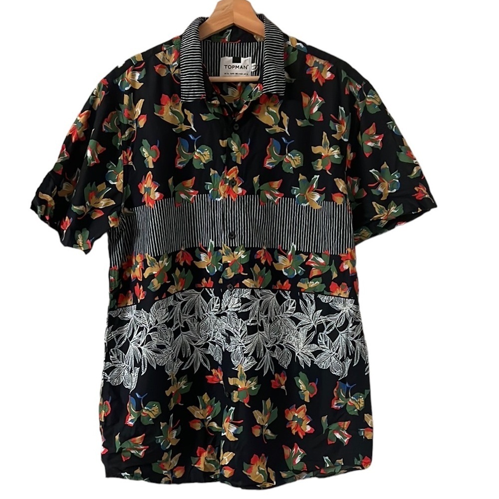Topman Men’s 100% Cotton Mixed Print Floral/Stripped Button Down Shirt. Sz XL